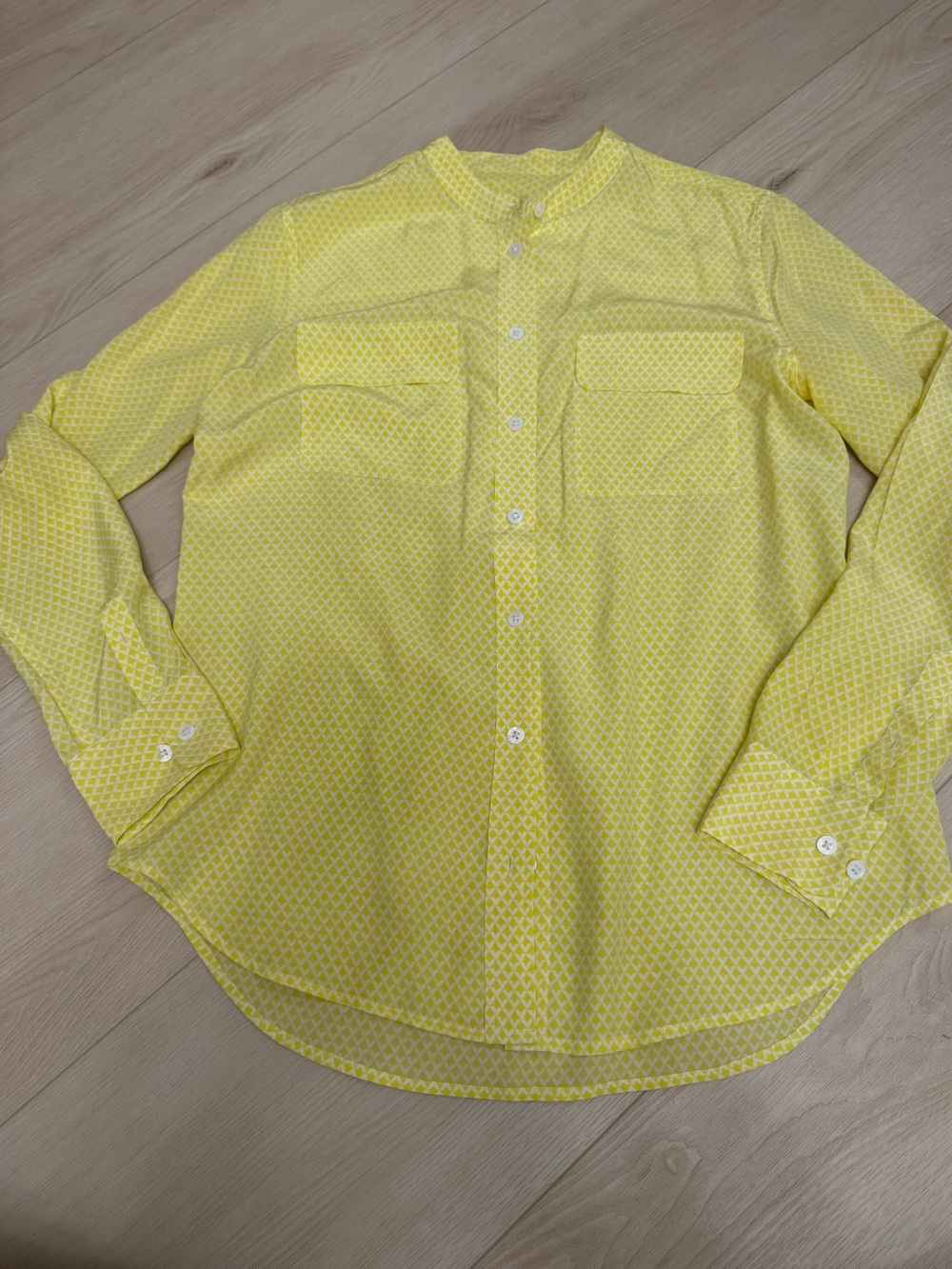 Equipment Yellow Patterned Long-Sleeve silk Shirt